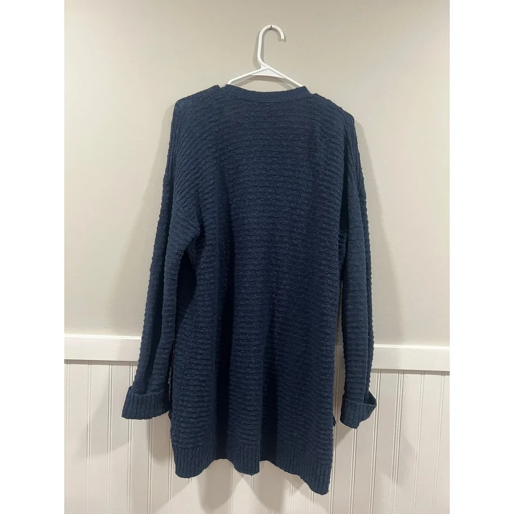 L.L. Bean‎ Cardigan Open Knit Cable Navy Blue Casual Comfy Women Size Large